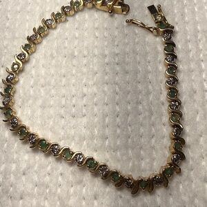 Sterling silver 925 gold overlay  & green emerald tennis bracelet